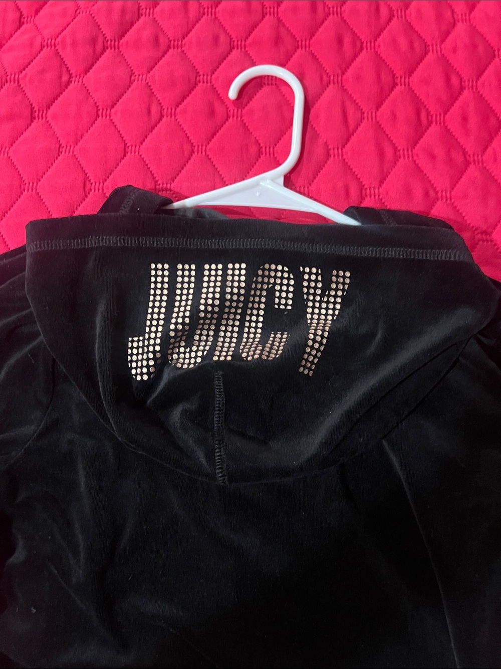 Juicy Couture Black Velvet Zip Hoodie with Gold Crown Pin - Picture 7 of 8